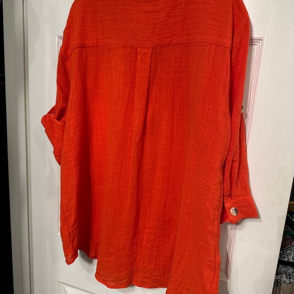 C Est 1946 Women’s Sz 14/16 orangeCotton Tab Sleeve Button Up Tunic Blouse - Picture 4 of 5